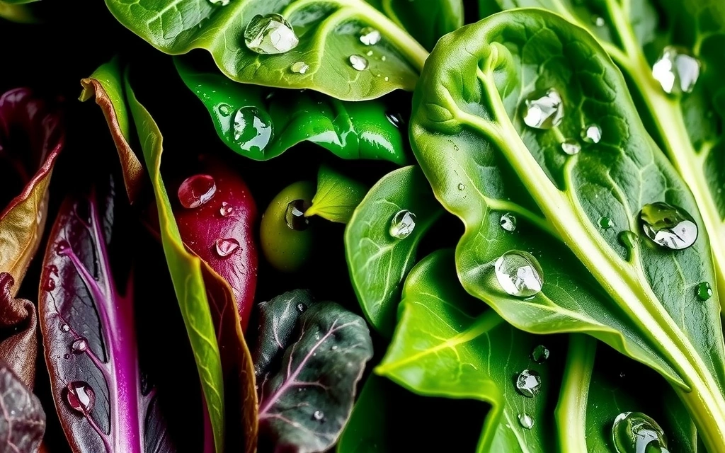 Vegetales de hoja verde como espinacas y col rizada