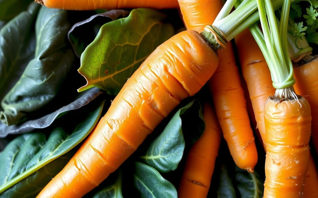 Zanahorias y verduras de hoja verde ricas en Vitamina A